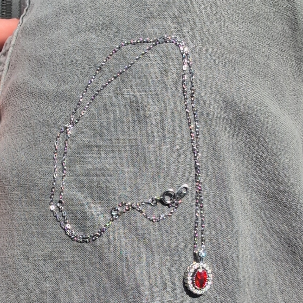 Elegant Silver and Red Pendant Necklace